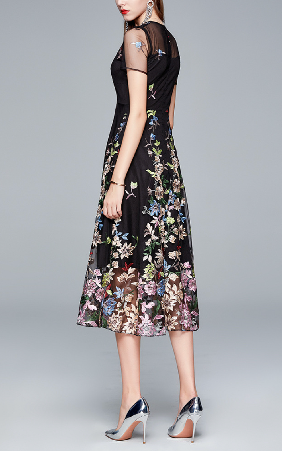 embroidered mesh dress with floral tulle hem – NIROM