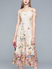 embroidered mesh dress with floral tulle hem – NIROM