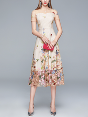 embroidered mesh dress with floral tulle hem – NIROM