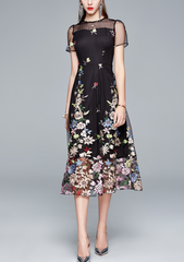 embroidered mesh dress with floral tulle hem – NIROM