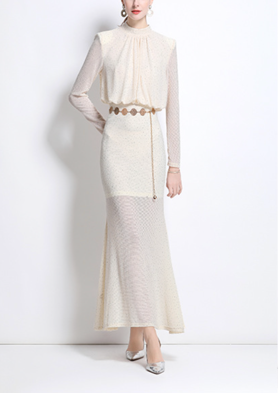 long-sleeve column dress with draped bodice – RY MOON