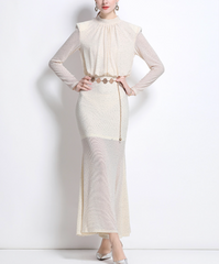 long-sleeve column dress with draped bodice – RY MOON