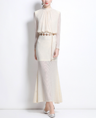 long-sleeve column dress with draped bodice – RY MOON