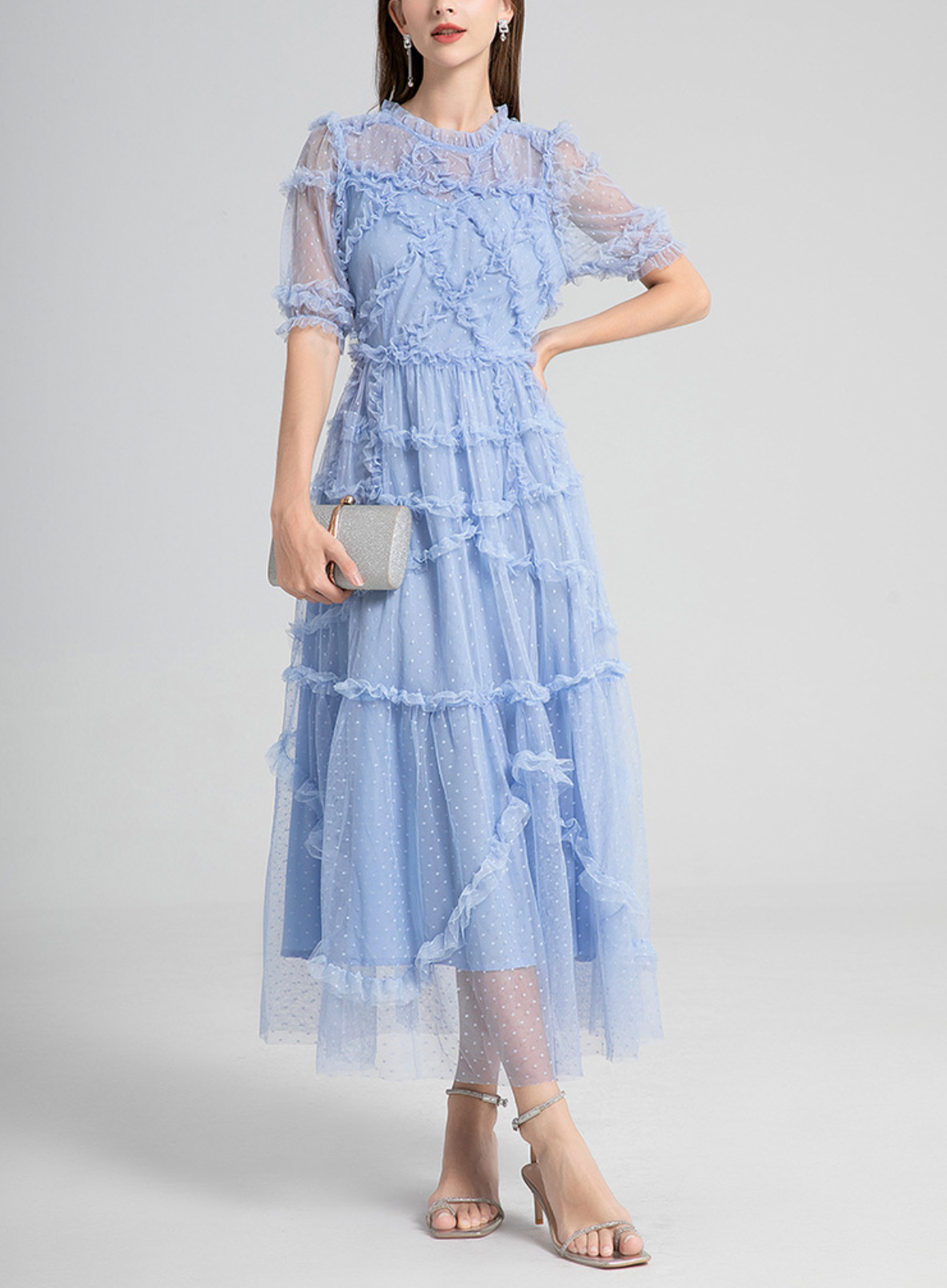 ruffled mesh dress with polka dot tulle – CELESTE