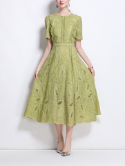 embroidered flare dress with leaf cutouts – OLIVEA