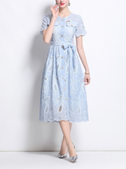 belted shirt dress with embroidered cutwork – CELESTE