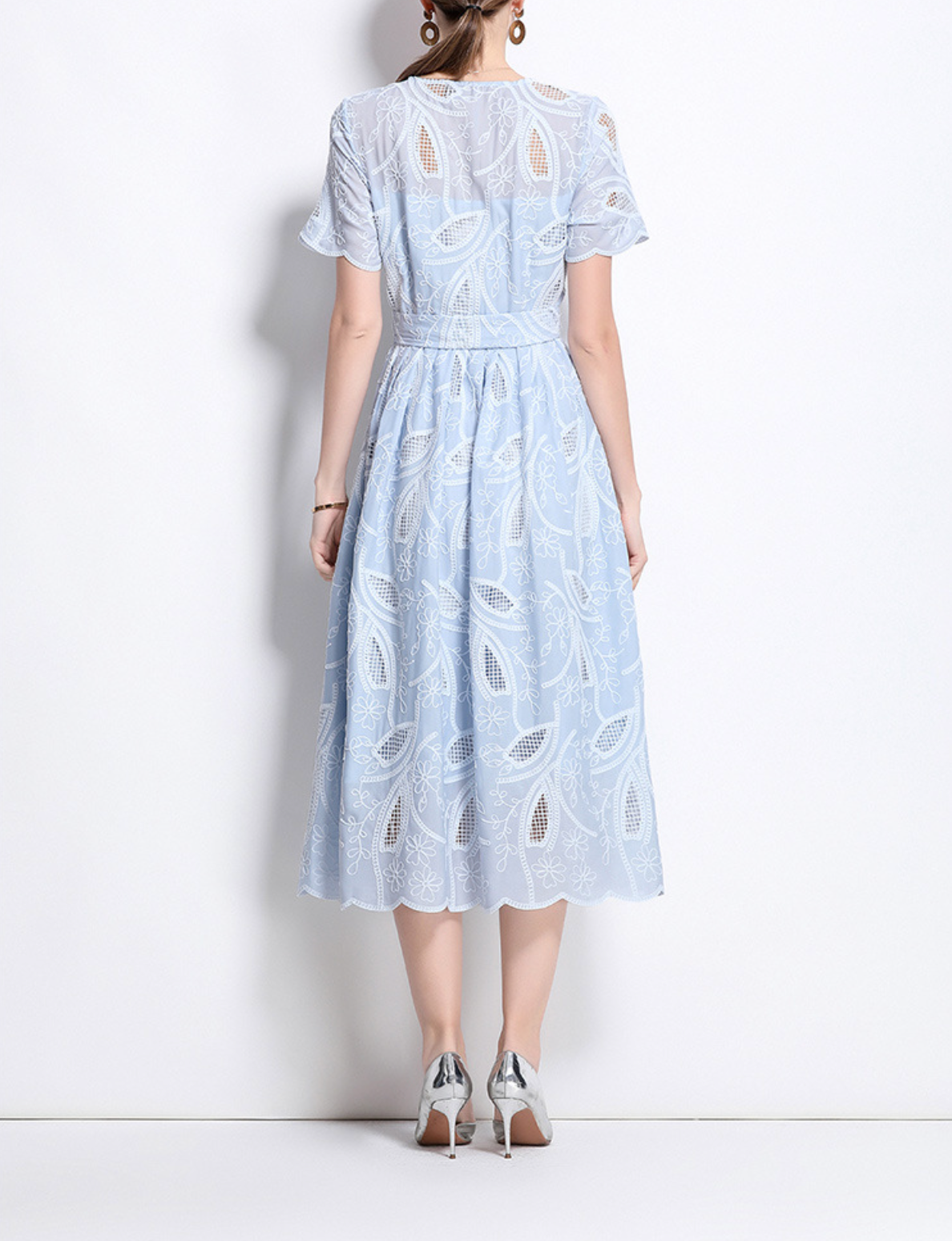 belted shirt dress with embroidered cutwork – CELESTE