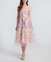 strapless tulle dress with 3D floral appliqué – BLOSSM