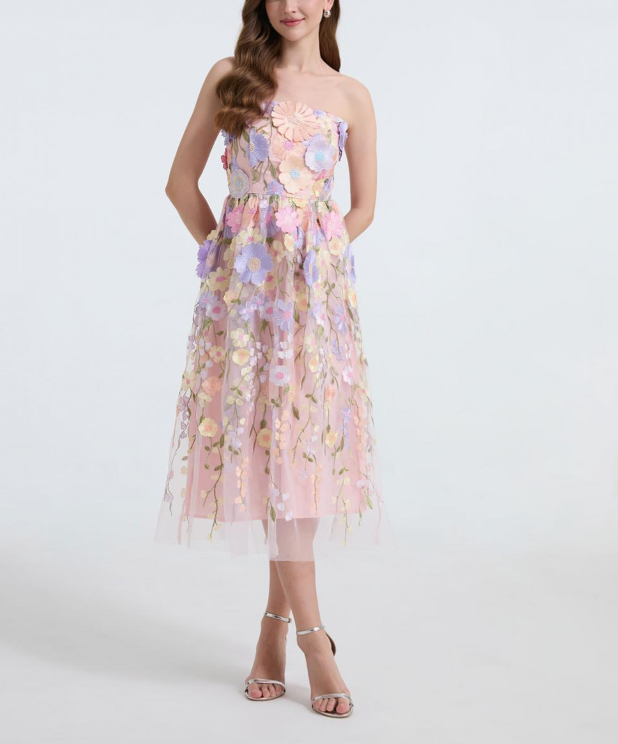 strapless tulle dress with 3D floral appliqué – BLOSSM