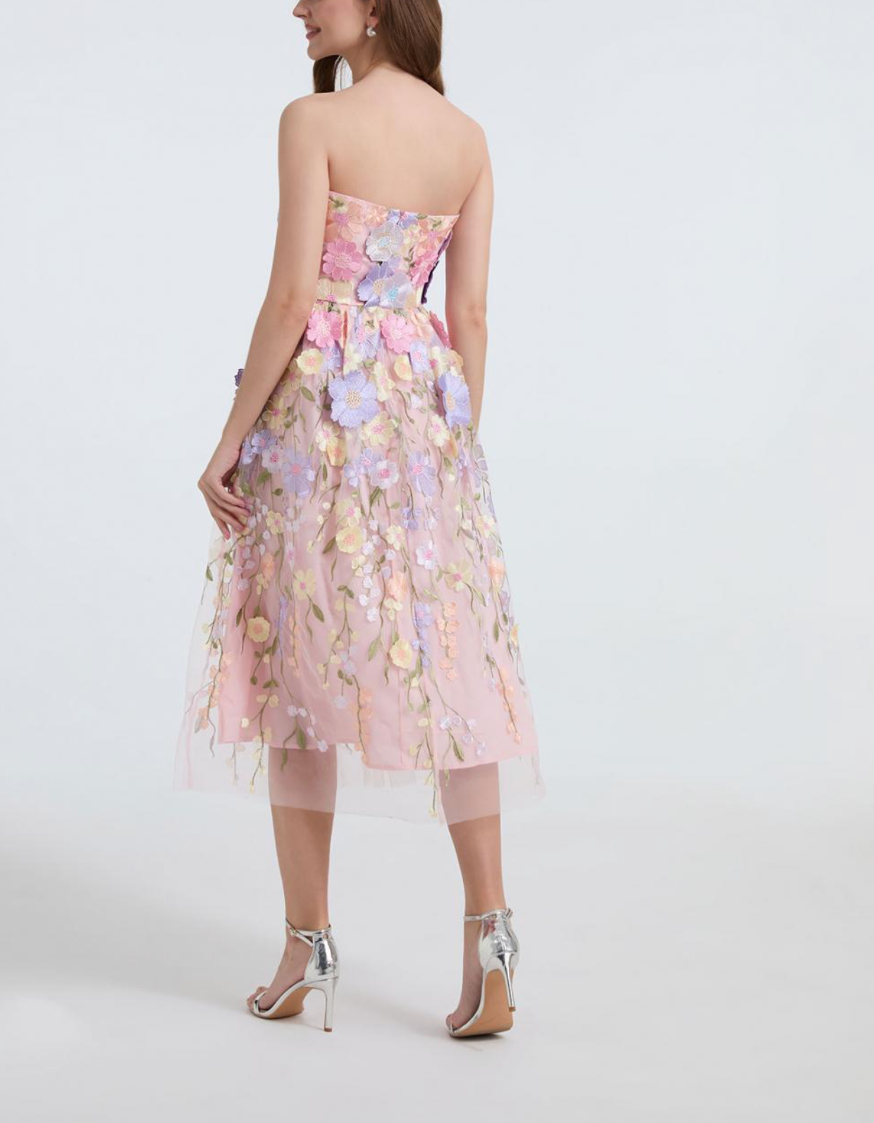 strapless tulle dress with 3D floral appliqué – BLOSSM