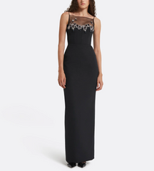sleeveless column dress with embellished illusion neckline – NOSLE