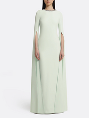 cape-sleeve column gown with crystal neckline – MINTA