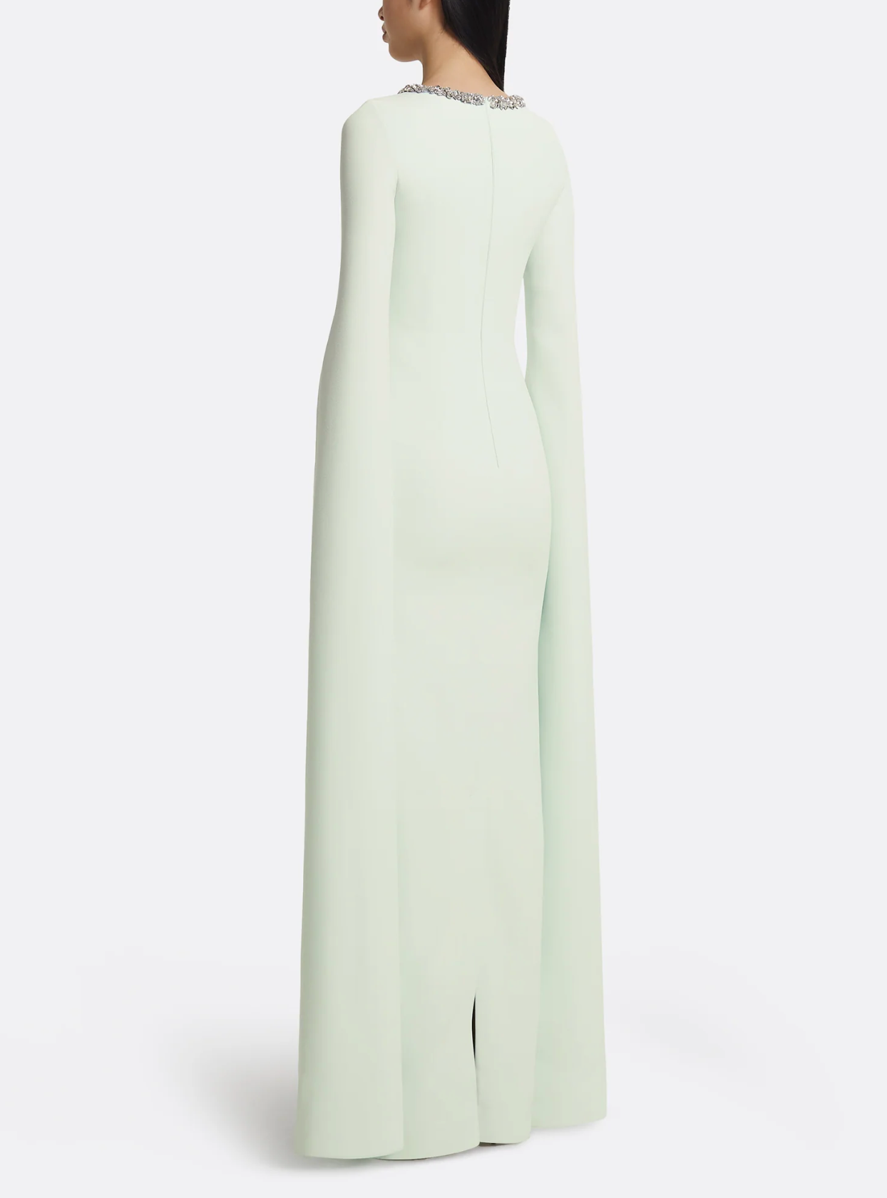 cape-sleeve column gown with crystal neckline – MINTA