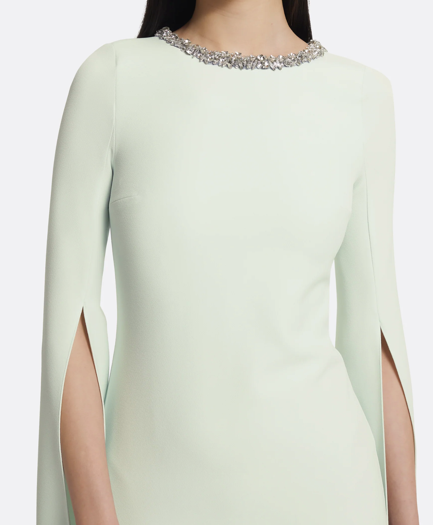 cape-sleeve column gown with crystal neckline – MINTA