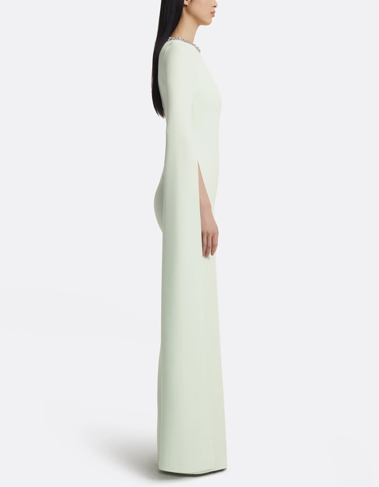 cape-sleeve column gown with crystal neckline – MINTA