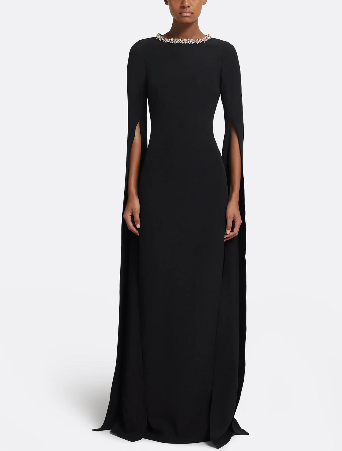 cape-sleeve column gown with crystal neckline – MINTA