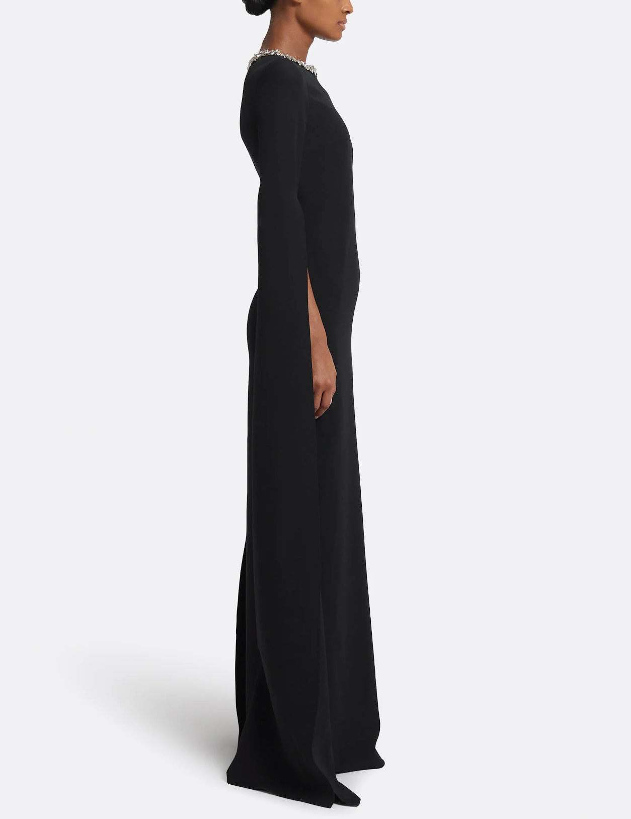 cape-sleeve column gown with crystal neckline – MINTA