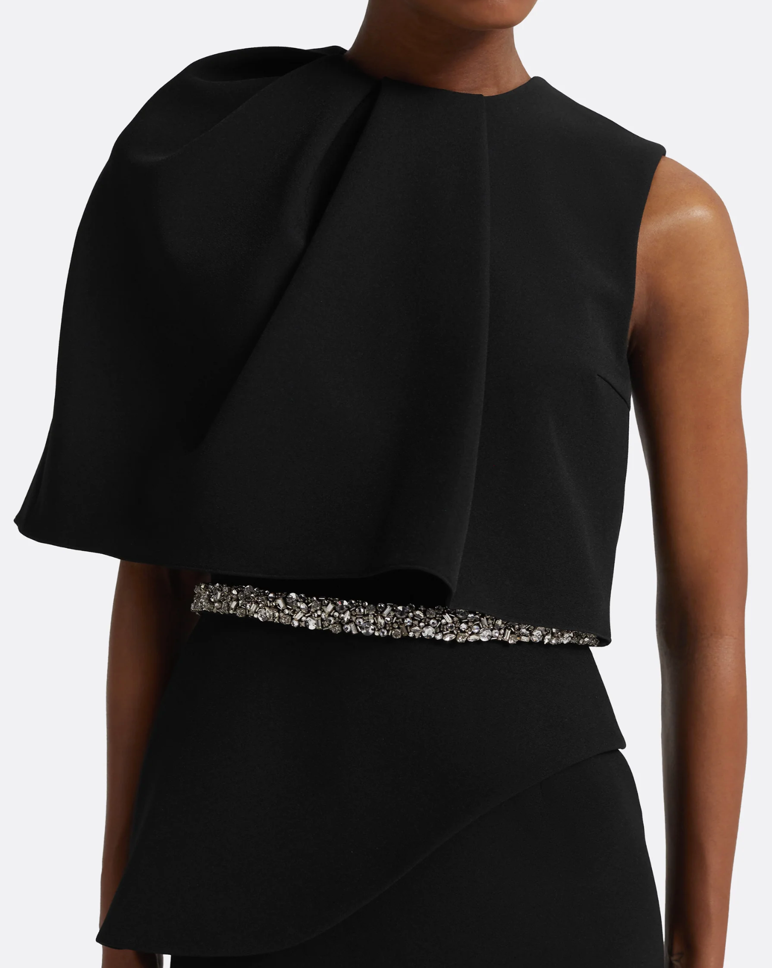 sleeveless trumpet gown with draped overlay and crystal waist – LUXE