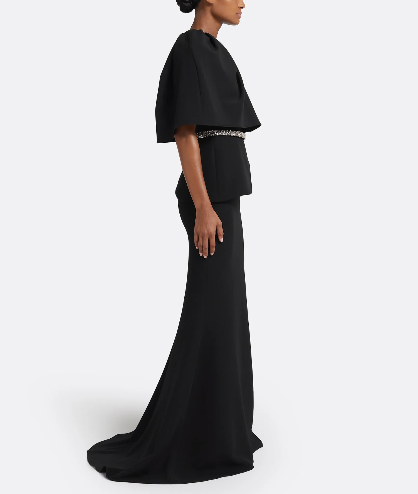 sleeveless trumpet gown with draped overlay and crystal waist – LUXE