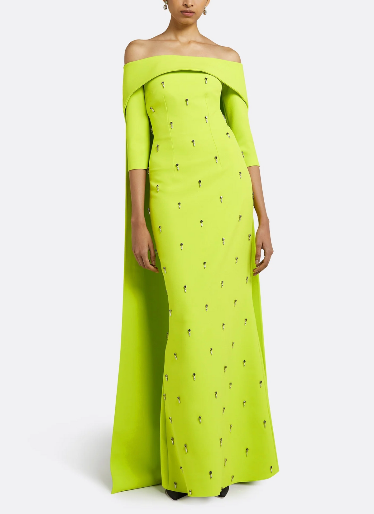 off-shoulder column gown with embellished cape – NEONIA