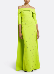 off-shoulder column gown with embellished cape – NEONIA