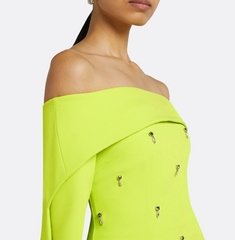 off-shoulder column gown with embellished cape – NEONIA