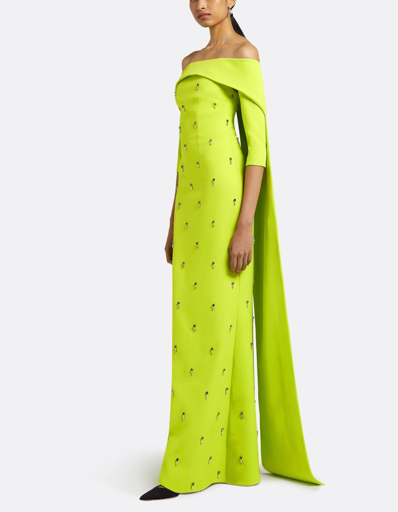 off-shoulder column gown with embellished cape – NEONIA
