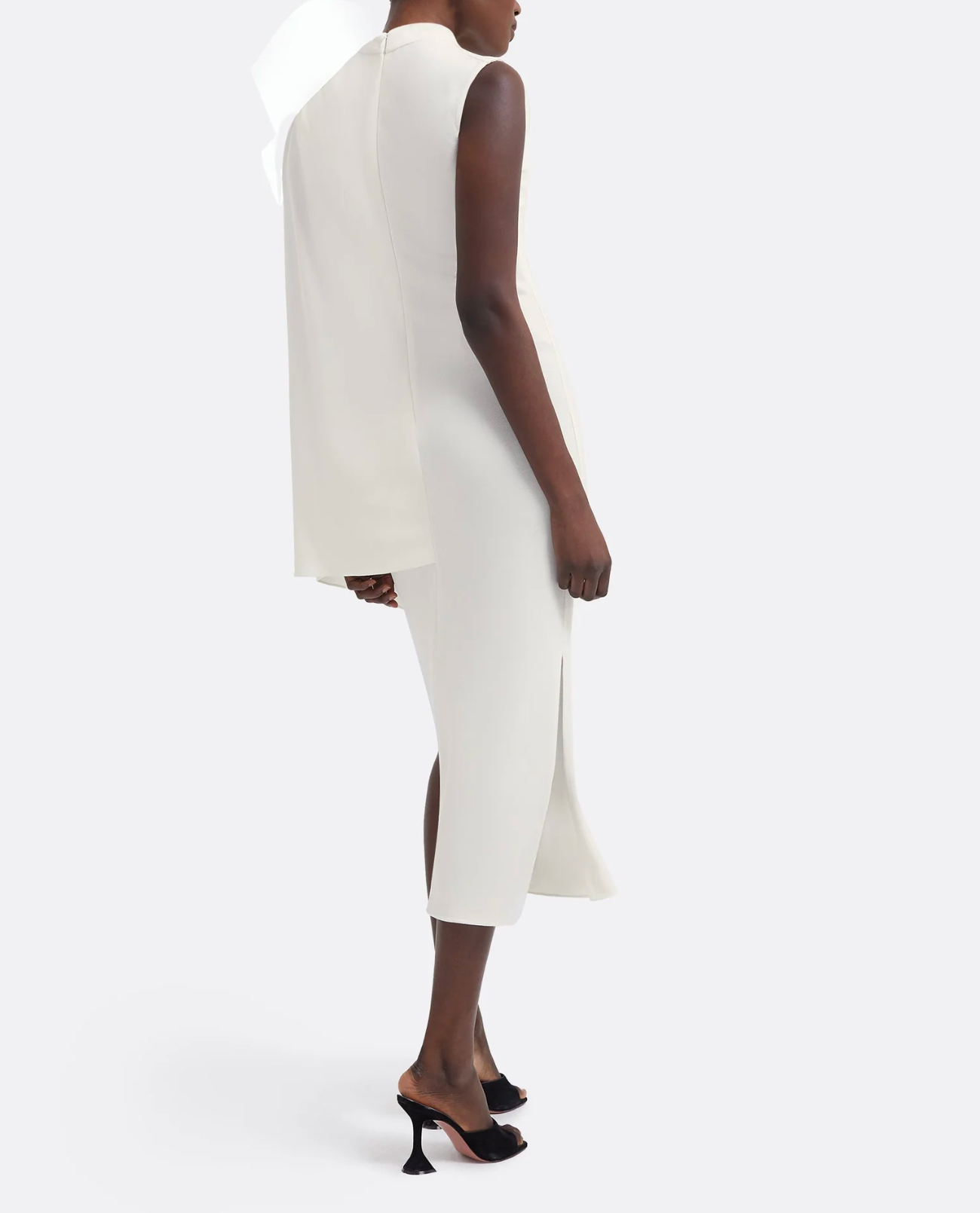 sleeveless midi dress with sculpted shoulder cape – IVORYA