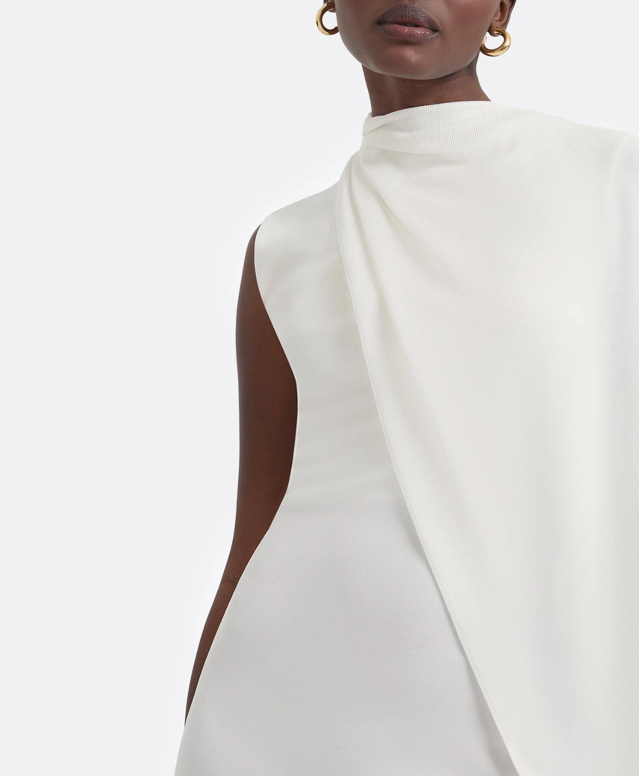 sleeveless midi dress with sculpted shoulder cape – IVORYA