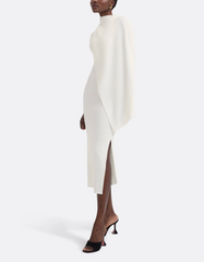 sleeveless midi dress with sculpted shoulder cape – IVORYA