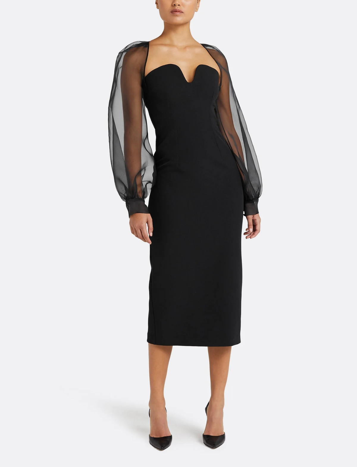 sweetheart midi dress with organza puff sleeves – VELORA