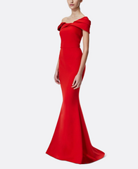 off-shoulder mermaid gown with sculpted neckline fold – SCARLETTA