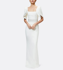 structured column gown with sculpted flutter sleeves – AURID