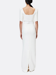 structured column gown with sculpted flutter sleeves – AURID