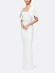 structured column gown with sculpted flutter sleeves – AURID