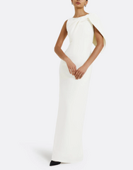 sleeveless column gown with sculpted shoulder drape – LYIRA