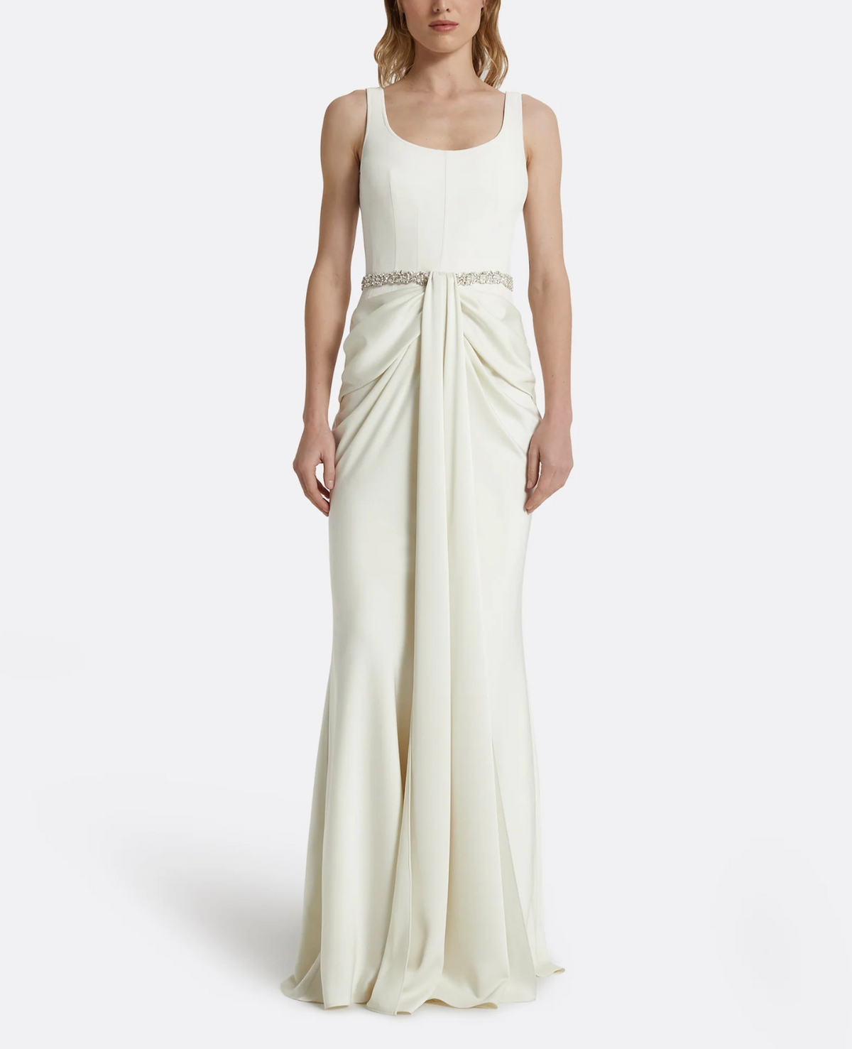 sleeveless gown with draped front and crystal waist – ELOISE