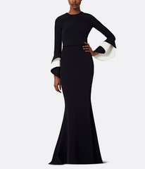 long-sleeve fishtail gown with contrast cuff flares – NOLED