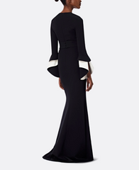 long-sleeve fishtail gown with contrast cuff flares – NOLED