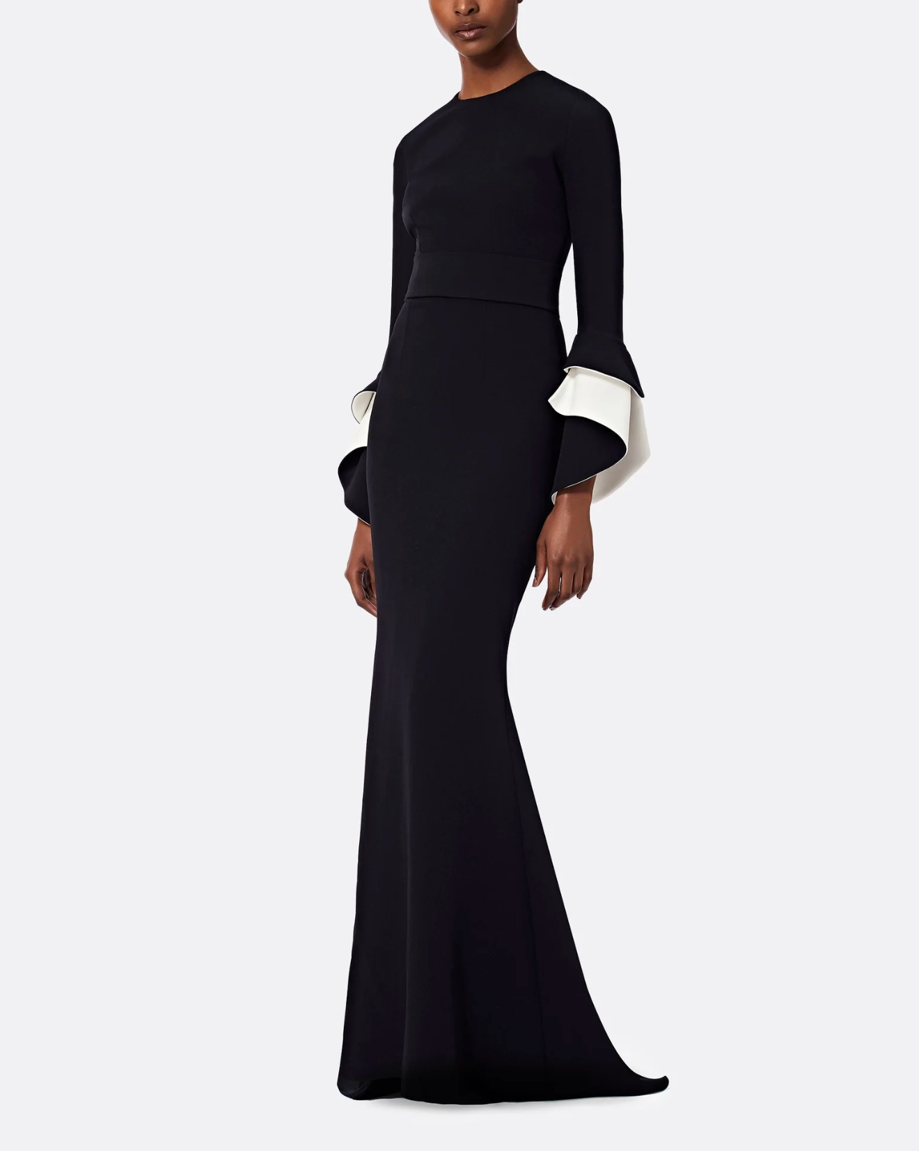 long-sleeve fishtail gown with contrast cuff flares – NOLED