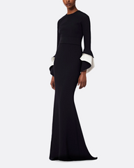 long-sleeve fishtail gown with contrast cuff flares – NOLED
