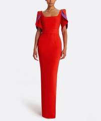 structured column gown with layered sculpted sleeves – FLAME