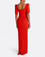 structured column gown with layered sculpted sleeves – FLAME