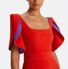 structured column gown with layered sculpted sleeves – FLAME
