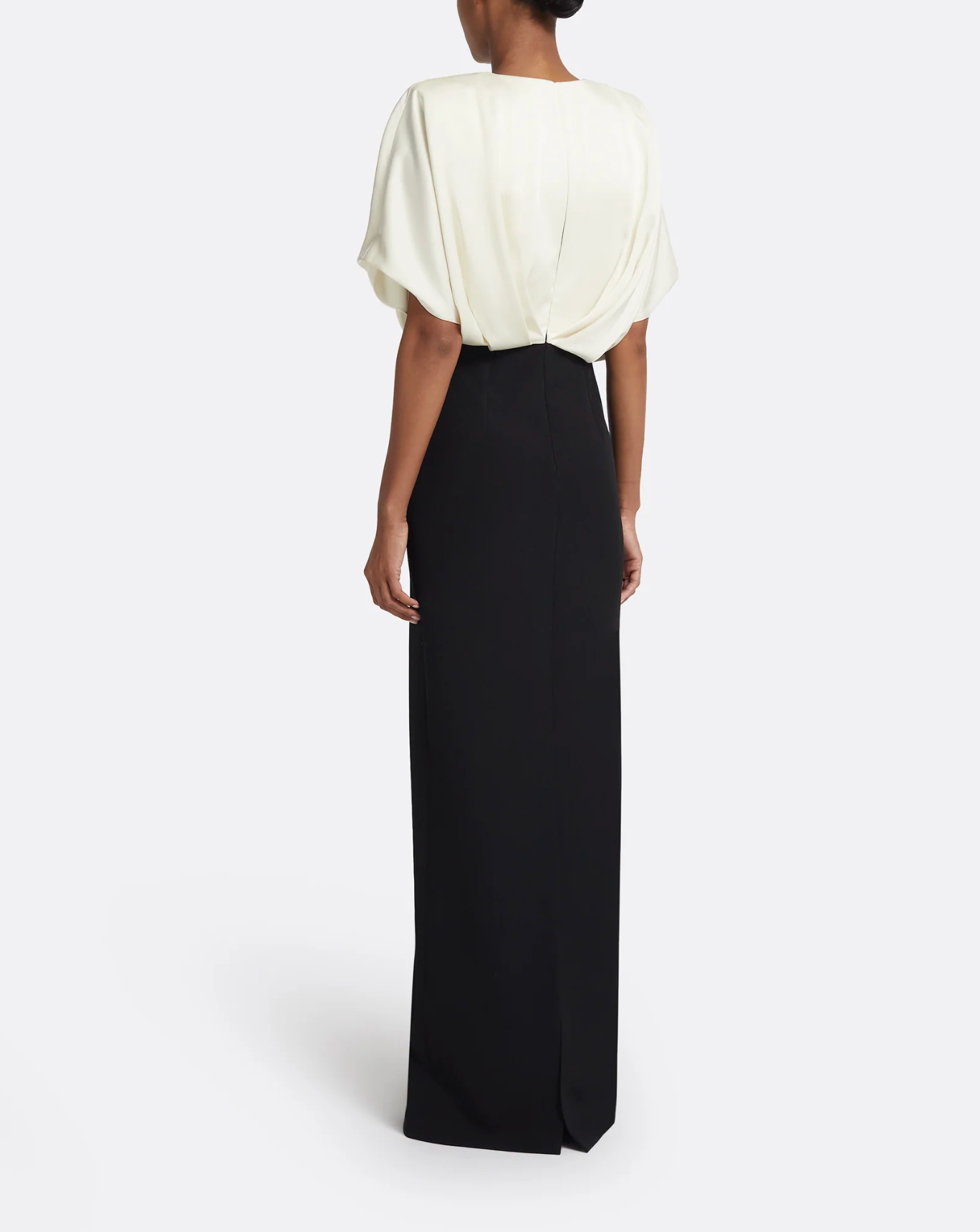two-tone column gown with pleated blouson top – OPHELIA
