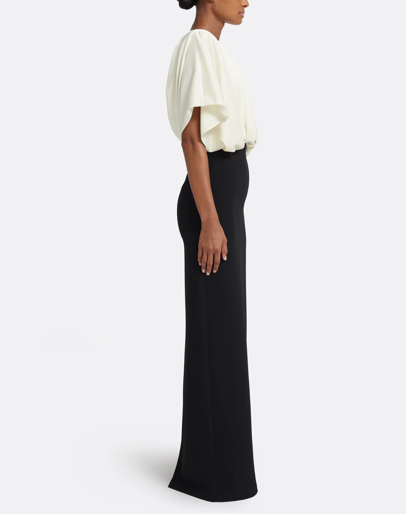 two-tone column gown with pleated blouson top – OPHELIA