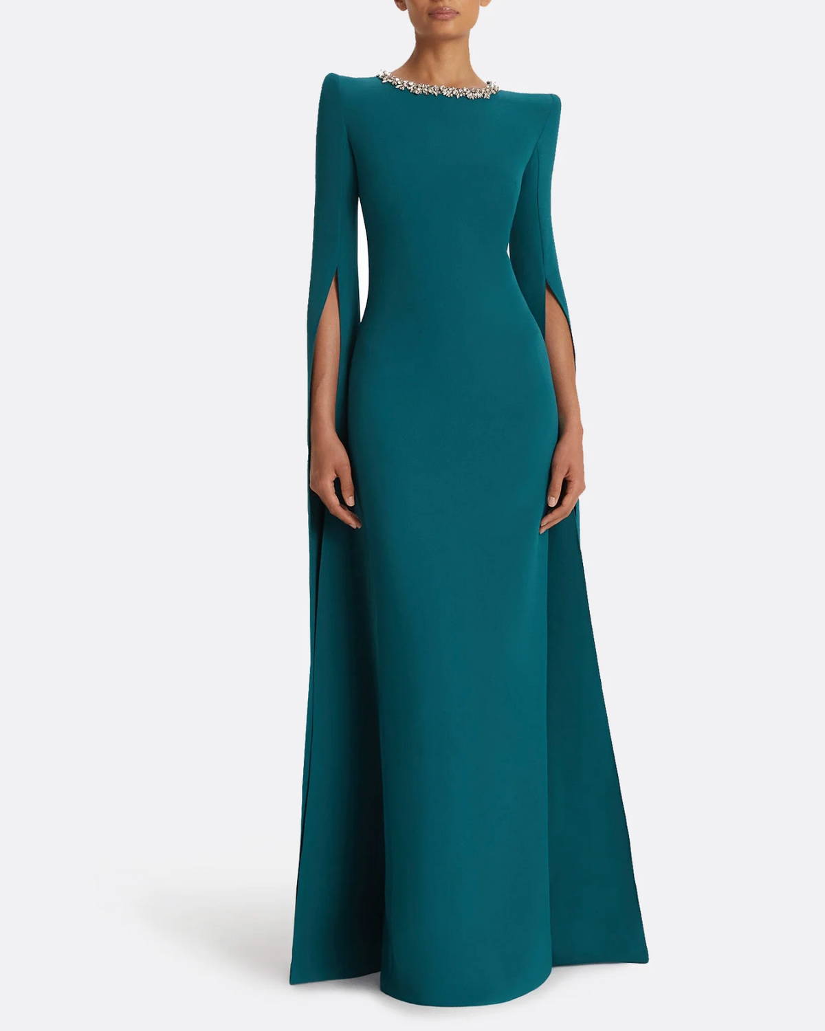 cape-sleeve gown with embellished neckline – EMERIALD