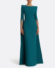 cape-sleeve gown with embellished neckline – EMERIALD