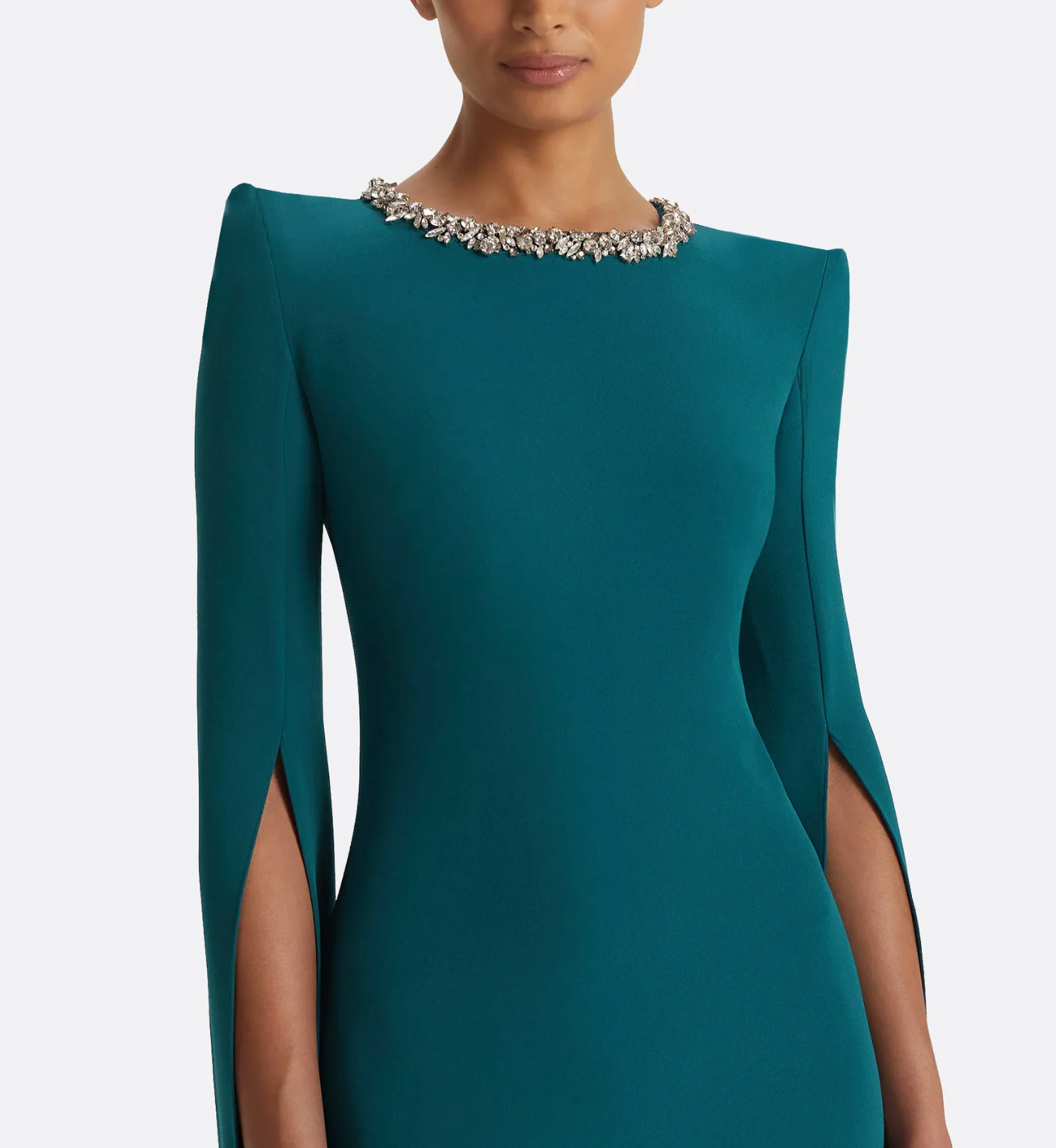 cape-sleeve gown with embellished neckline – EMERIALD