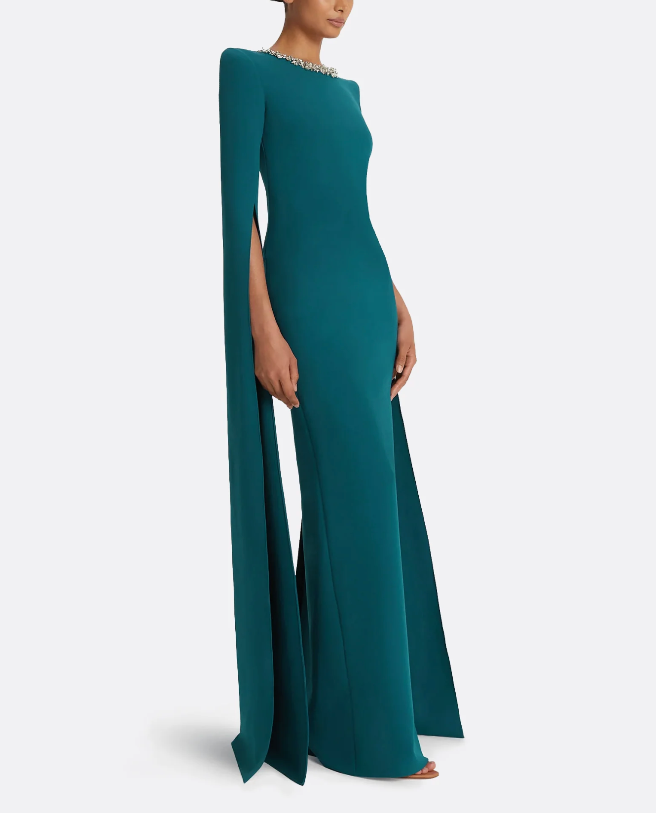 cape-sleeve gown with embellished neckline – EMERIALD